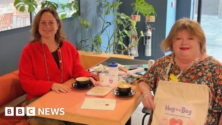 Friends give out 'hug in a bag' to cancer patients