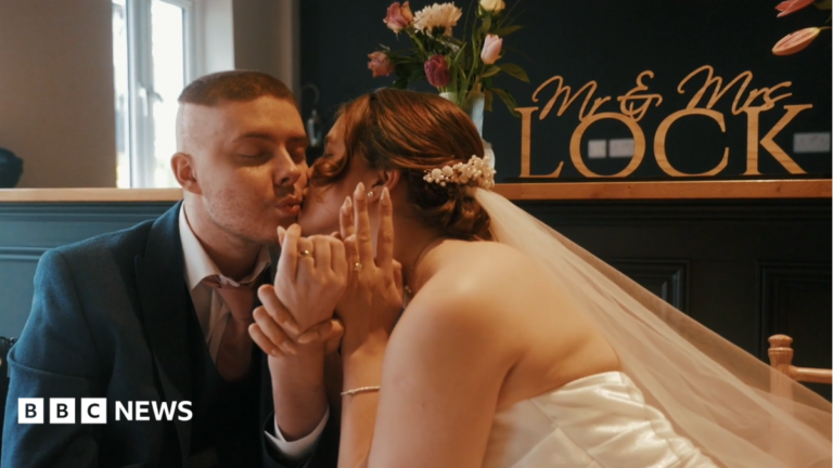 Teen with brain cancer marries girlfriend Charlie Lock and his wife on their wedding day