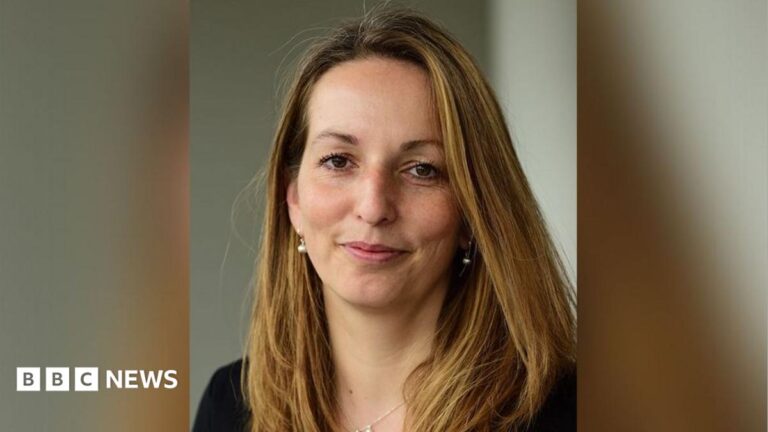 Prof Petra Hamerlik with long dark blond hair wearing a black jumper. She has gold and pearl earrings and necklace. She is smiling.